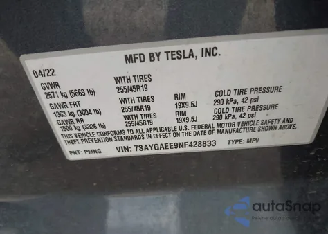 2022 Tesla Model Y Long Range Dual Motor All-Wheel Drive from USA, damaged, VIN 7SAYGAEE9NF428833